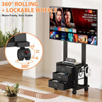 Rolling TV Stand with 3 Drawers for 23-60 Inch TVs with Storage | Hidden Storage, Height Adjustable Tilt Mount, Lockable Wheels, Dual Steel Frame, VESA Compatible for Bedroom & Living Room