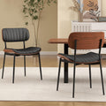 Modern Dining Chairs Set of 2,Upholstered PU Leather Kitchen Chairs,Black | Mid Century Walnut Bentwood Back and Metal Legs for Kitchen Dining Room Living Room