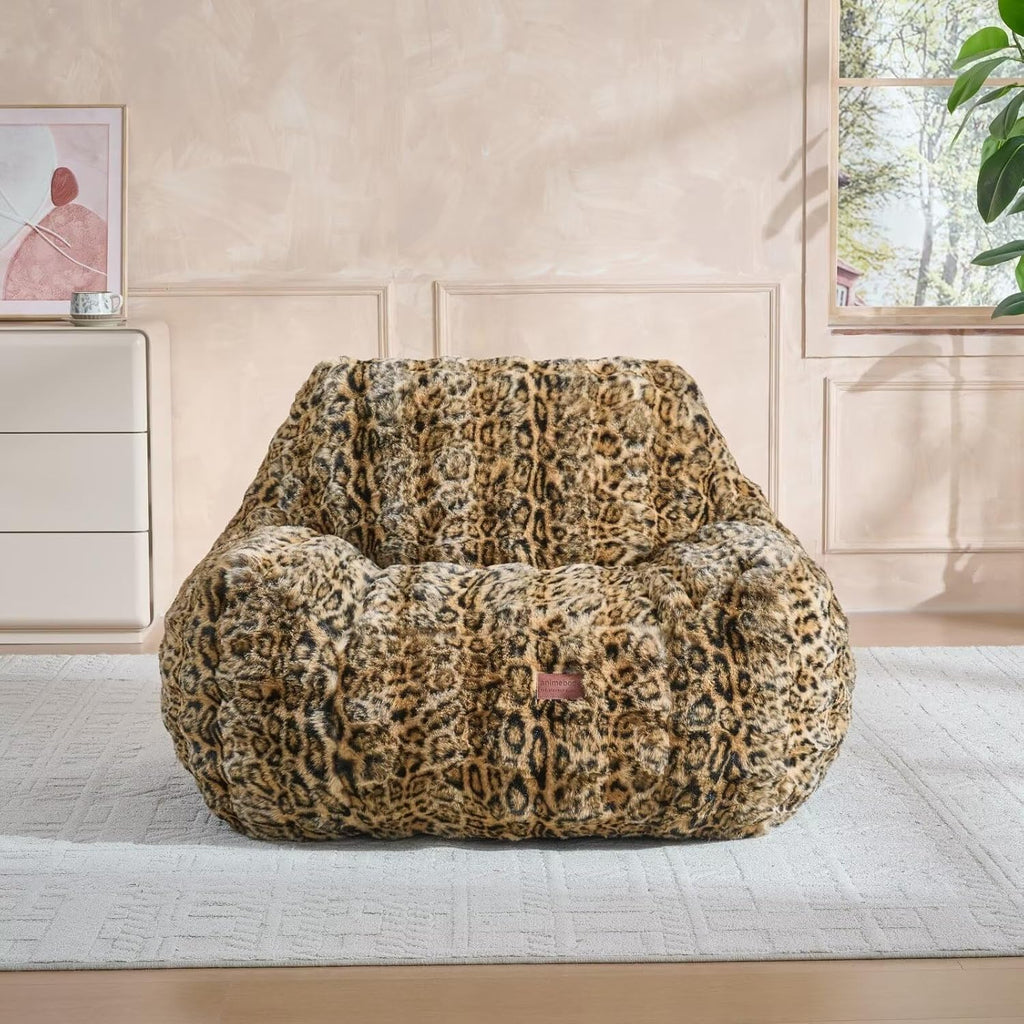 Giant Bean Bag Chair,Oversized Plush Comfy Bean Bag Sofa for Adults and Kids,Ultra Soft Living Room Bedroom Game Room Bean Bags with Armrests-Leopard Brown