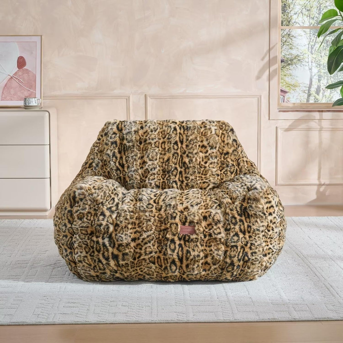 Giant Bean Bag Chair,Oversized Plush Comfy Bean Bag Sofa for Adults and Kids,Ultra Soft Living Room Bedroom Game Room Bean Bags with Armrests-Leopard Brown
