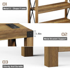Entryway Table with Outlets and USB Ports, Console Table with 3-Tier Open Storage Shelves, Wooden Sofa Table with Metal X-Shaped Design for Living Room/Couch/Hallway/Foyer (Rustic Oak-s)