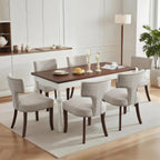 SoarFlash Modern Wooden Dining Chairs Set of 6, Farmhouse Linen Fabric Upholstered Accent Chair Curved Backrest with Copper Nails Around,Kitchen Chairs with Hardwood Frame, Beige
