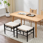 Ottoman Footrest, 19 Inch Upholstered Vanity Bench Seat, Backless Makeup Stool with Solid Wood Legs for Dining Room/Bedroom/Living Room/Entryway,Black Frame/White Linen