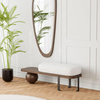 homary Entryway Bench, Modern Wooden Boucle Upholstered Bench with Abstract Metal Leg and Comfortable Lambswool Cushion for Entryway/Bedroom/Living Room - 47.2" W x 13.8" L x 16.5" H Walnut