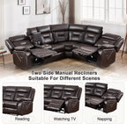 EBELLO Faux Leather Reclining Sectional Sofa Set for Living Room, 1 Recliner Chair and L-Shaped Corner Manual Recliner Sofa Home Furniture Set with Center Console, Cup Holders and Storage, Dark Brown