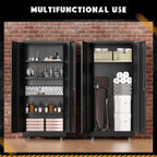 Greenvelly 73" Metal Garage Storage Cabinet with Wheels, Black Lockable Metal Cabinet with 2 Doors and 4 Adjustable Shelves, Rolling Steel Tool Organization for Garage, Home, Office, School