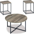 GTU Furniture Contemporary Engineered Wood Round 3-Piece Coffee Table Set, Cocktail Table with 2 Matching End Tables, Two-Tone Finish for Living Room
