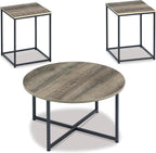 GTU Furniture Contemporary Engineered Wood Round 3-Piece Coffee Table Set, Cocktail Table with 2 Matching End Tables, Two-Tone Finish for Living Room