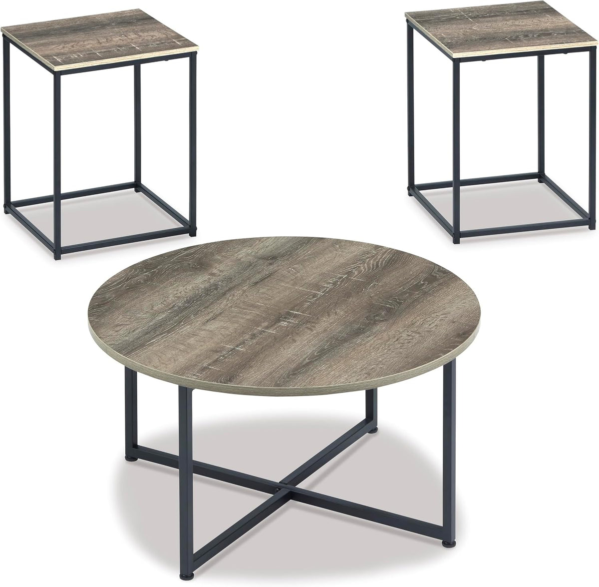 GTU Furniture Contemporary Engineered Wood Round 3-Piece Coffee Table Set, Cocktail Table with 2 Matching End Tables, Two-Tone Finish for Living Room
