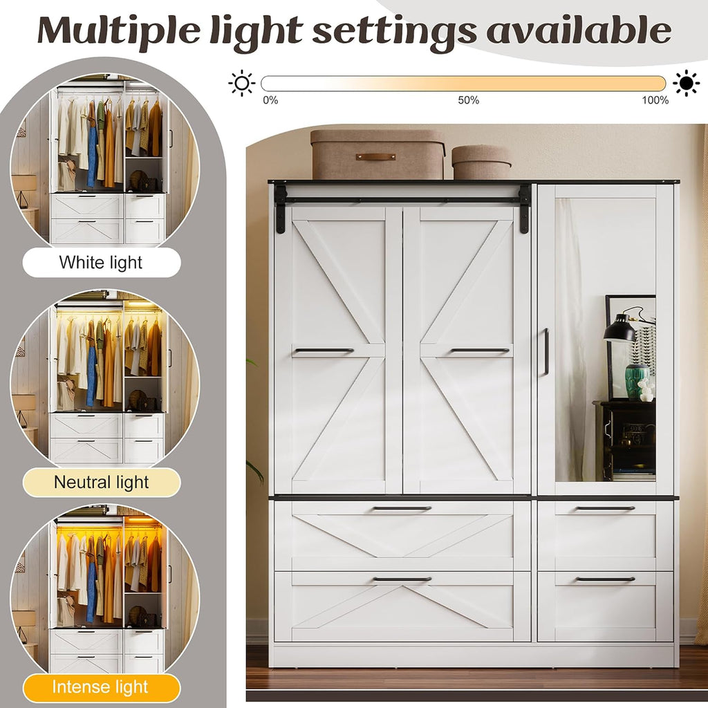 PAKASEPT Armoire Wardrobe Closet with w/Folding Sliding Barn Door