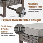 HUMMUH Patio Ottomans Outdoor Foot Rest-All Weather Rattan Outdoor Footstool with Removable Cover Cushions for Deck Porch Garden Balcony Poolside-Grey/Grey