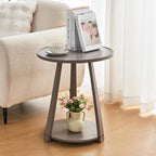 Solid Wood Round Side Table - Small Round Grey End Table, Wooden Modern Bedside Tables Living Room Nightstand with Shelf for Couch Sofa Armchair Bedroom, Gray, 19.6 in x 19.6 in x 23.6 in