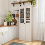 Kitchen Pantry Cabinet, 72" H Storage Cabinet with Glass Doors and Adjustable Shelves, Metal Bathroom Cabinets, Utility Cabinets for Kitchen, Living Room Assembly Required, White