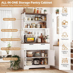 Unikito Pantry Cabinet with Microwave Countertop, 71" Tall Kitchen Pantry Storage Cabinet with Charging Station & LED Lights, Freestanding Kitchen Hutch with Drawers& Pegboard for Dining Room, White