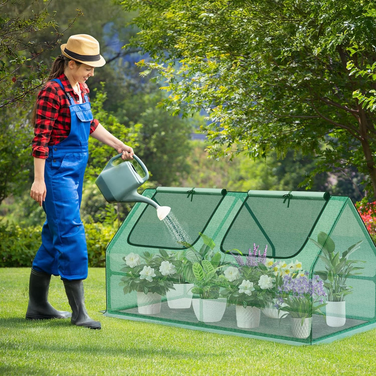 Aoodor 4 x 2 x 2 ft Mini Greenhouse with 2 Zipper Doors, Water Resistant, UV Protected for Flowers, Vegetables and Herbs, Green