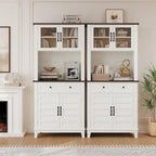 GAOMON Elegant 72" White Pantry Coffee Bar Cabinet – Tall Kitchen Storage with Adjustable Shelves, 4 Glass Doors & 1 Drawer – Multi-Functional Hutch for Dining Room & Kitchen, White