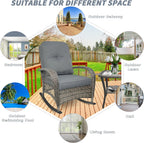 Wicker Rocking Chair, Rattan Patio Rocking Chairs, All-Weather Rocking Lawn Wicker Furniture for Porch Deck Garden Backyard(Grey)，1PC