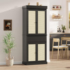 Garvee Tall Pantry Cabinet, Rattan Kitchen Pantry Storage Cabinet with Doors and Adjustable Shelves, 69" Freestanding Cupboard Cabinet with Drawer for Bathroom, Dining Room, Living Room, Black