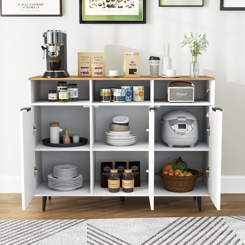 Giantex Sideboard Cabinet - 47” Buffet Cabinet with Storage Compartments, Countertop, 3 Doors Kitchen Cabinets, Modern Furniture for Living Room, Entryway, Coffee Bar (White & Natural)