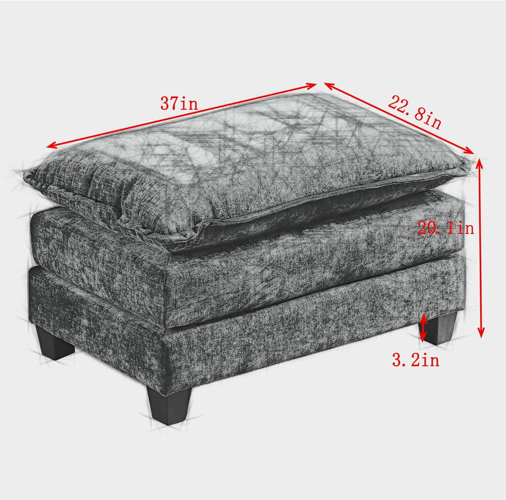 Aoowow Matching Ottomans for Cloud Sofas,Modern Chenille Upholstered Ottoman for Living Room Bedroom,Fluffy Footstool Extention for The Cloud Couches,Soft Comfy Cushioned Footrest (Blue, Ottoman)