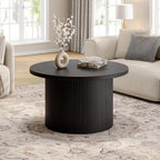 ONBRILL 31.5" Round Coffee Table, Tambour Design Coffee Tables for Living Room, Mid Century Modern Wood Coffee Table, Drum Accent Small Center Table, Black
