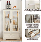 47" H Lighted Curio Cabinet Display Case, Glass Case with Adjustable Shelves,Tempered Glass Door and Drawer, Wooden Curio Cabinet with Mirrored Back Pane for Living Room (Antique White)