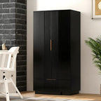 Brafab 67" Fluted Armoire Wardrobe Closet with Drawers, Black Cabinet