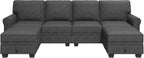 HONBAY Sectional Sofa with Storage Seat U Shaped Couch with Reversible Chaise Convertible Sectional Couches for Living Room,Dark Grey