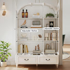 70.8'' Tall Arched Kitchen Pantry Cabinet, Large Farmhouse Storage Cabinet with Glass Doors, Display Case, Wood Bookshelf with 2 Drawers & Adjustable Shelves, Kitchen Pantry for Living Room, White