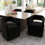 LukeAlon Sherpa Dining Chairs Set of 2, Modern 360° Swivel Kitchen Chairs with Casters Barrel Open Back Side Chairs Upholstered Dinner Chair for Dining Room Living Room, Black