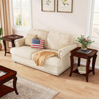 PADMA HOUSE Traditional Wood End Table with Glasstop and Curved Legs, Square Solid Wood Sofa Side Table with Storage Shelf, 2-Tier Glass Bedside Tables in Cherry for Living Room,19.7 * 19.7 * 23.8in