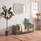 SAFAVIEH Home Collection – Damien Dusty Green 6-Drawer Storage Bench, Mixed-Material Cottage Design, Fully Assembled (AMH5701J)