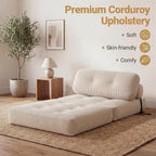 KOMFOTT Convertible Folding Sofa Bed with Pillow, Fold Out Sleeper Chair with Back Support, Tufted Corduroy Floor Sofa with Fixing Straps for Living Room Bedroom Guest Room (Beige)