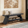 2-Tier Shoe Storage Bench, 47" Solid Wood Entryway Stool Storage | Narrow Shoes Racks for Entryway, Minimalist Multi-Purpose Bench for Hallway, Kitchen, Bedroom, or Dining Room