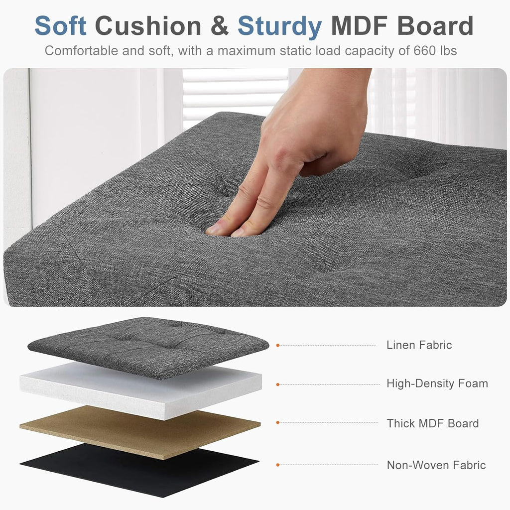 NEWBULIG Ottoman with Storage Bench-30 Inches Small Folding Foot Rest Stool with Thicker Foam Padded Seat, Storage Chest for Living Room, Entryway, End of Bed Bench, Holds Up to 660 lbs Grey