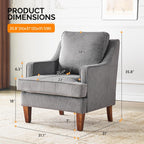 VINGLI Mid-Century Modern Accent Chair, Light Grey Upholstered Armchair Comfy Sofa Chair Reading Chair High Back for Living Room Bedroom Furniture Apartment