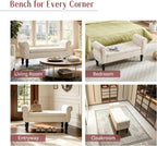 47.6" Storage Bench for End of Bed Bedroom, Velvet Ottoman Bench with Arms and Wood Legs, Upholstered Tufted Button Entryway Bench with Storage, Window Sitting Bench for Living Room, Cream