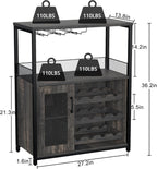 Takywep 3-Tier Wine Bar Cabinet with Removable Wine Rack, Glass Holder, Industrial Buffet Cabinet with Mesh Doors, Storage Sideboard for Kitchen, Dining Room, Living Room