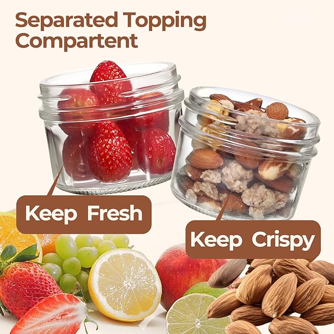 ComSaf 2-Pack 20 oz Overnight Oats Containers with Lids On-The-Go Dual-Laryer Yogurt Parfait Cups with Dry and Wet Separation Mason Jars for Chia Pudding Cereal Nut Fruit Meal Prep Salad