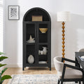 67" Arched Cabinet with Glass Doors: Pantry Cabinets for Kitchen Storage,Modern Retro Style Wooden,Book Display Shelf with Adjustable Glass Partitions & Light - for Kitchen,Entryway.Black