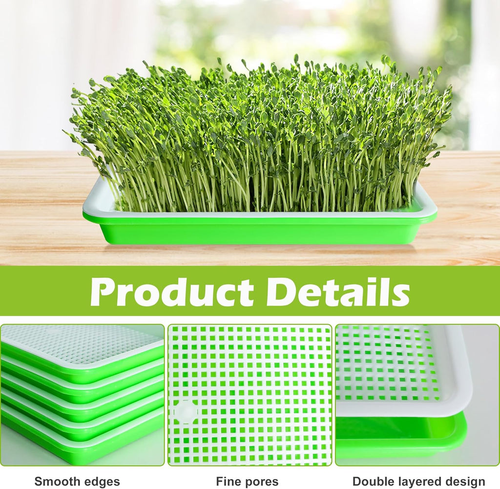 EBaokuup 10Pcs Seed Sprouter Tray with Drain Holes - BPA Free Seed Garden Plant Germination Propagation Trays, Soil-Free Wheatgrass Tray Sprouter Microgreens Growing Kit with Germinating Paper
