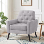 Accent Chair Set of 2, Mid Century Modern Living Room Chairs, Upholstered Armchair with Tufted Back & Wood Legs, Single Sofa Reading Side Chair for Bedroom Office Waiting Room, Light Grey