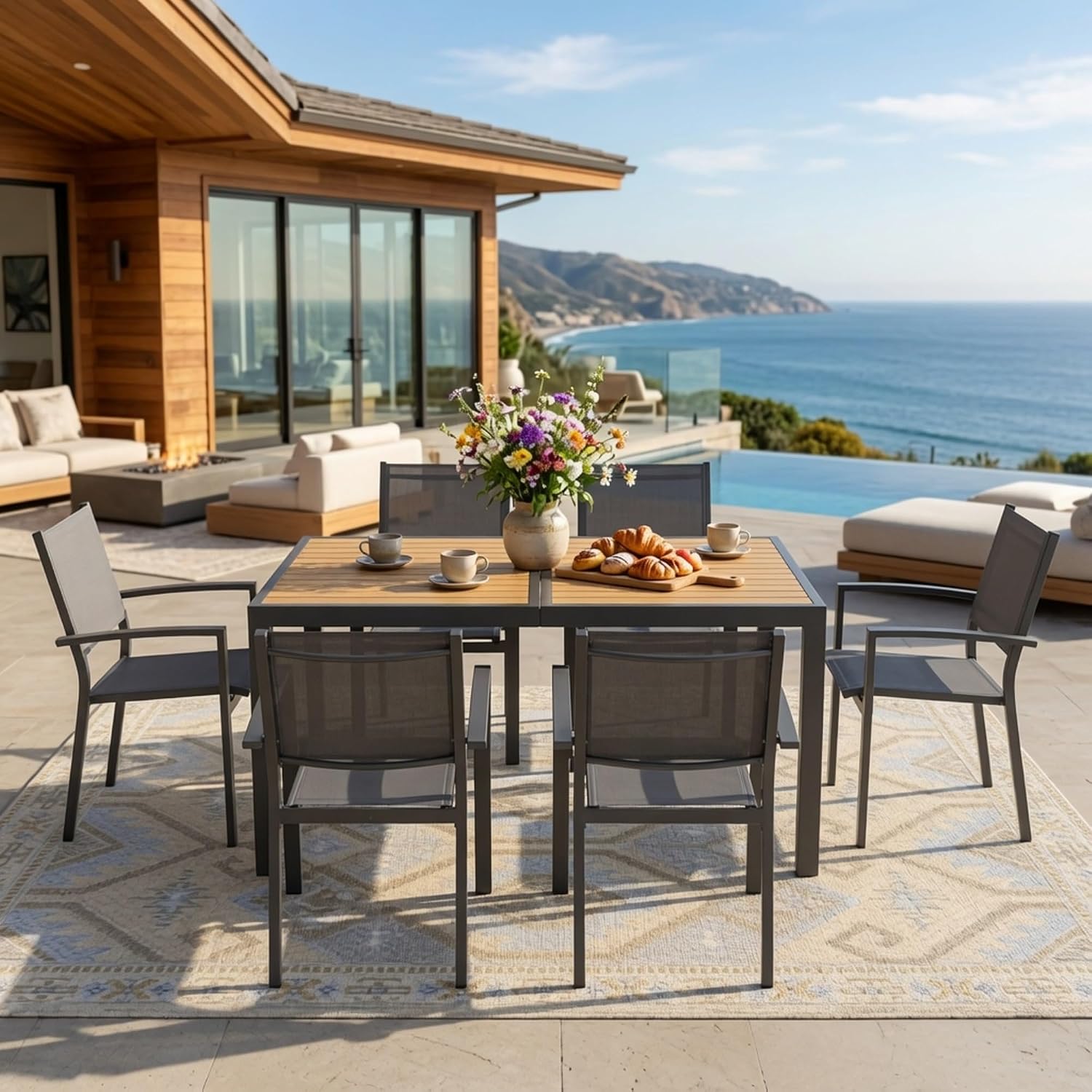 Elountik Set of 6 Heavy Duty Outdoor Patio Chairs, All Weather Textilene Mesh, Metal Frame, 350lb Capacity, Grey