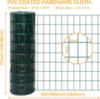 Green Metal Garden Fence, 72inch(H) x 50ft(L), 2 inch x 3 inch,14GA 2/3/4/5/6 Ft Tall Chicken Wire PVC Coated Welded Wire Mesh Roll for Dogs Border Yard Vegetable Plant Protection Poultry Netting