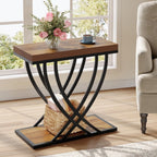 Tribesigns Side Table, 2-Tier Narrow End Table for Living Room, Industrial Nightstand with Metal Frame, Small Bedside Tables for Bedroom, Sofa Couch, Small Spaces, Rustic Brown