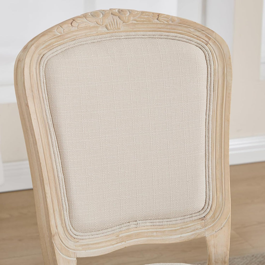 Kmax French Dining Chairs Set of 4, Farbric Upholstered Dining Chairs with Elegant Curved Legs High Back Armless Kitchen Chairs Side Chairs for Dining Room Restaurant - Linen, Beige/Natural Legs