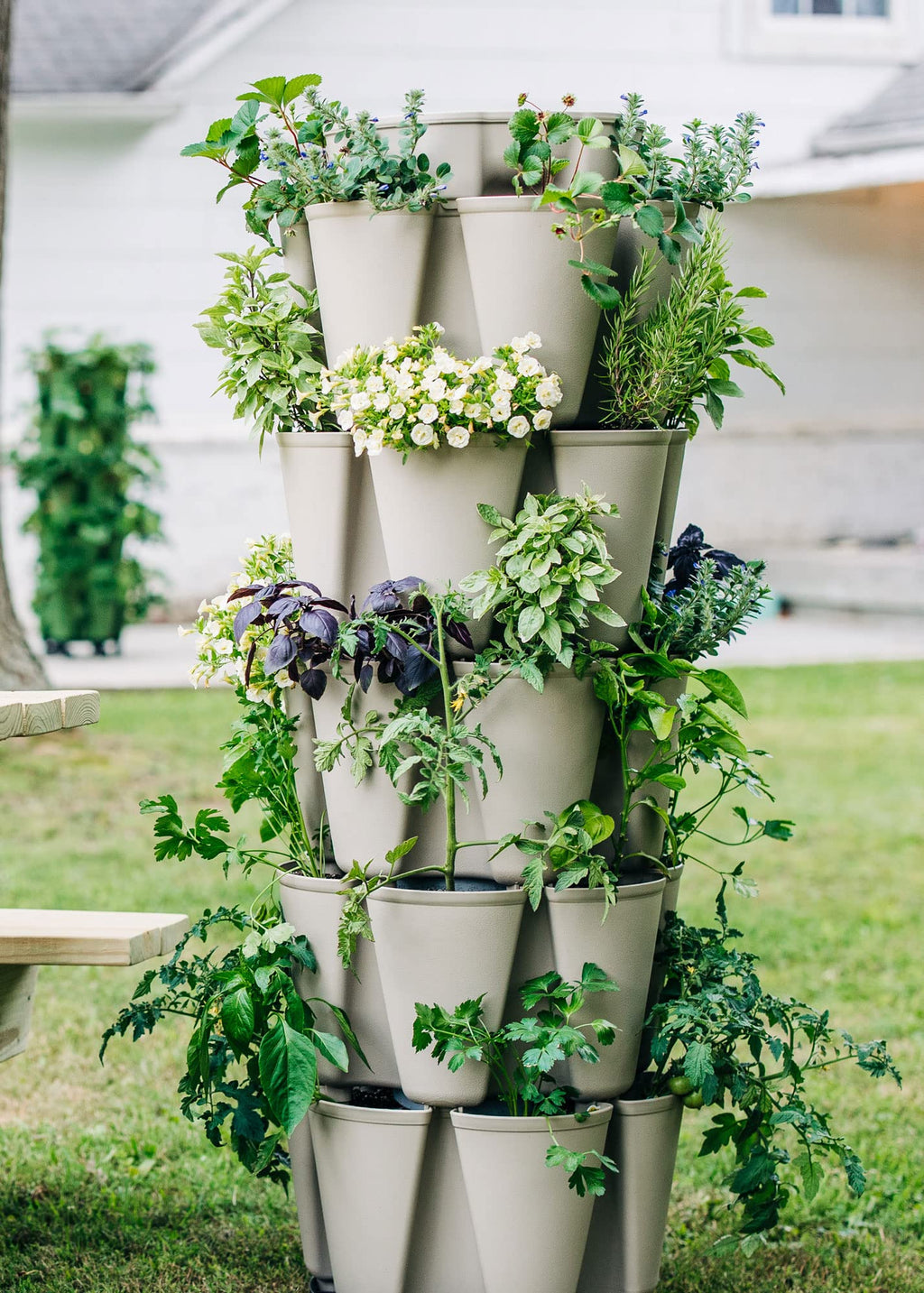 Greenstalk Patented Large 5 Tier Vertical Garden Planter with Patented Internal Watering System Great for Growing a Variety of Strawberries, Vegetables, Herbs, & Flowers (Stunning Stone)