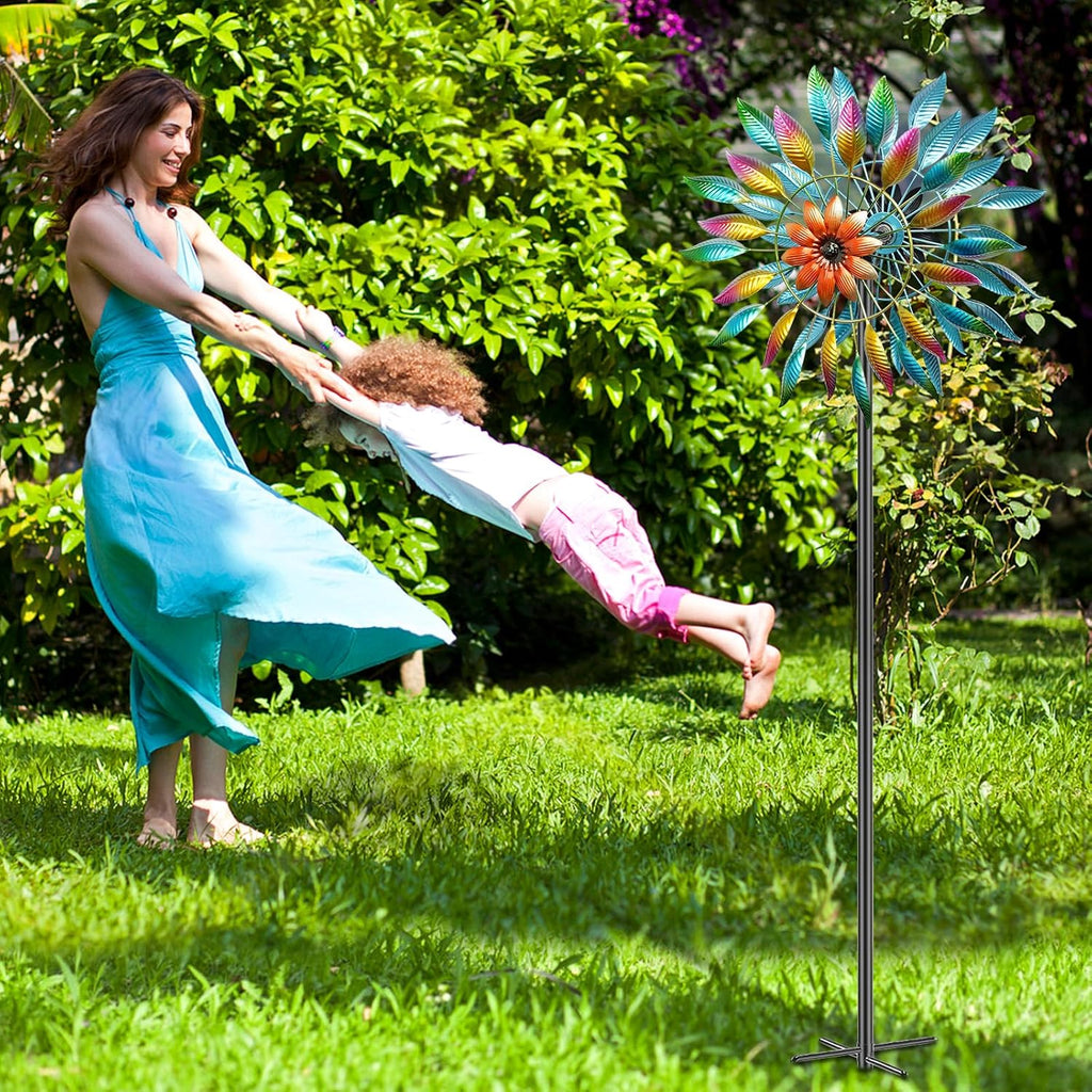 64in Wind Spinners Outdoor, Garden Wind Spinner Windmill with 5 Prong Base Stand, Metal Pinwheels for Yard Lawn Yard Art Outdoor Decor(A-Colorful)