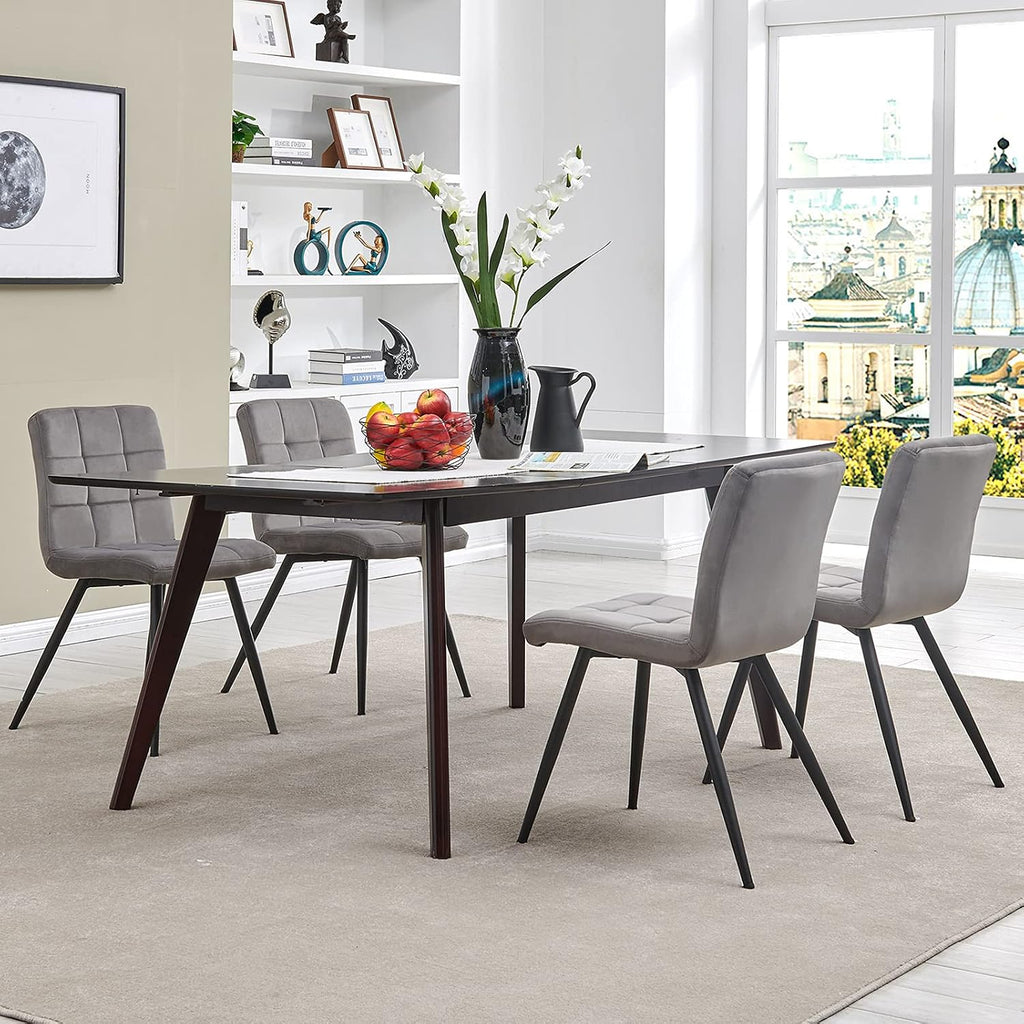 DUHOME Fabric Dining Chairs Set of 4, Black Metal Leg Accent Chairs Grey | Soft fabric upholstered accent chairs, sturdy black metal legs, for living room kitchen vanity reception room