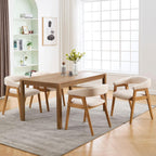 BESTANO Dining Chairs Set of 6, Modern Farmhouse Beige Linen Upholstered Kitchen Chairs with Arms, Solid Wood Legs, Elegant Padded Side Chairs for Home Dining Room